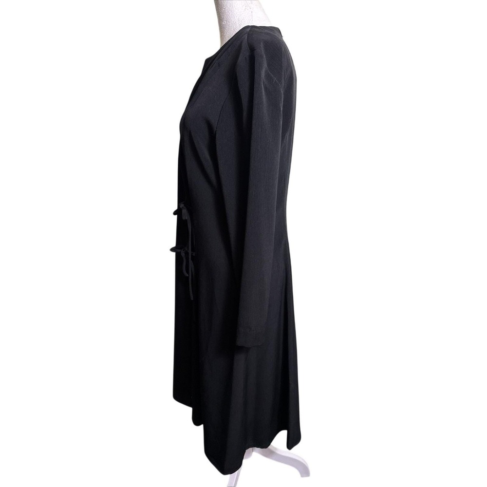 Vtg Leslie Fay Black Midi Dress 8 Whimsigoth Dark Academia Double Front Ties 90s - Picture 4 of 7